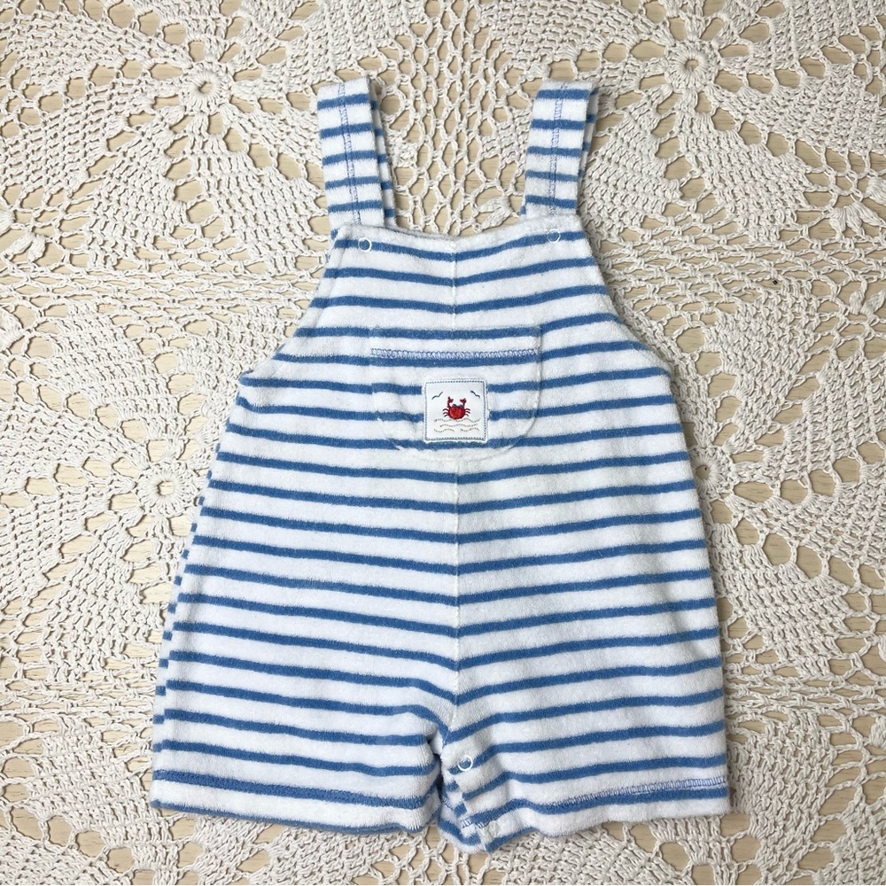 Kissy Kissy Baby Boy 3-6 Months Striped Terry Cloth Crab Patch Shortall Romper